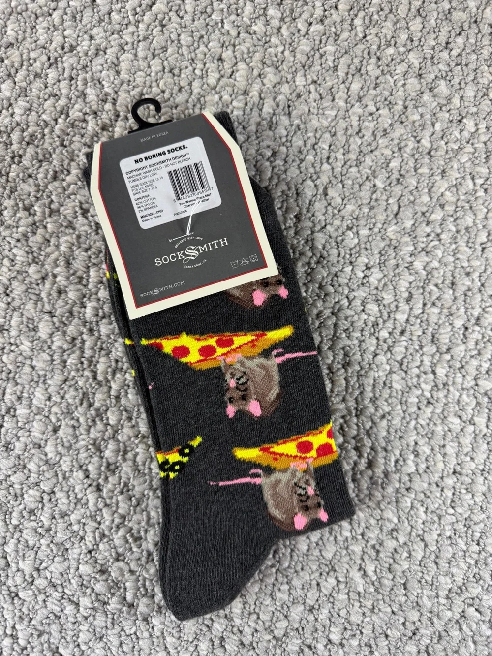 Funny Socks by SockSmith “Want a Pizza Me” Socks Pizza,Rat Men’s Sock Size 10-13